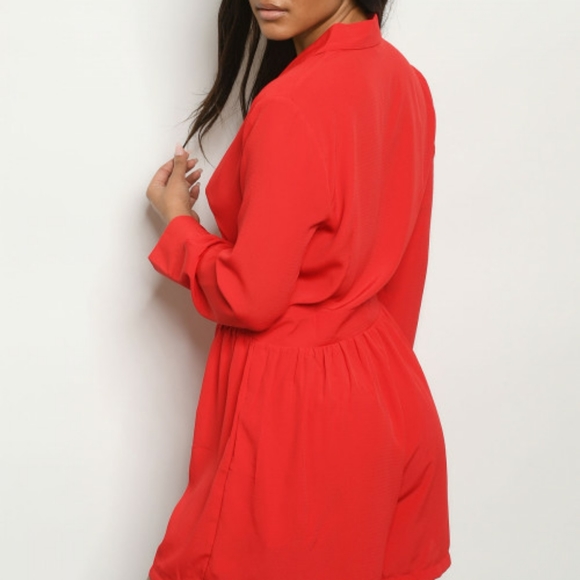 NWT - Red Linen Long sleeve Button up Romper S-M-L - Picture 2 of 8
